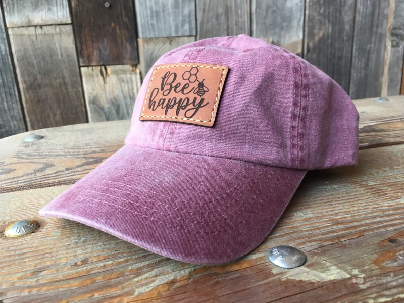 BEE Happy Leather Patch 'Dad' hat – oldtownshirtfactory